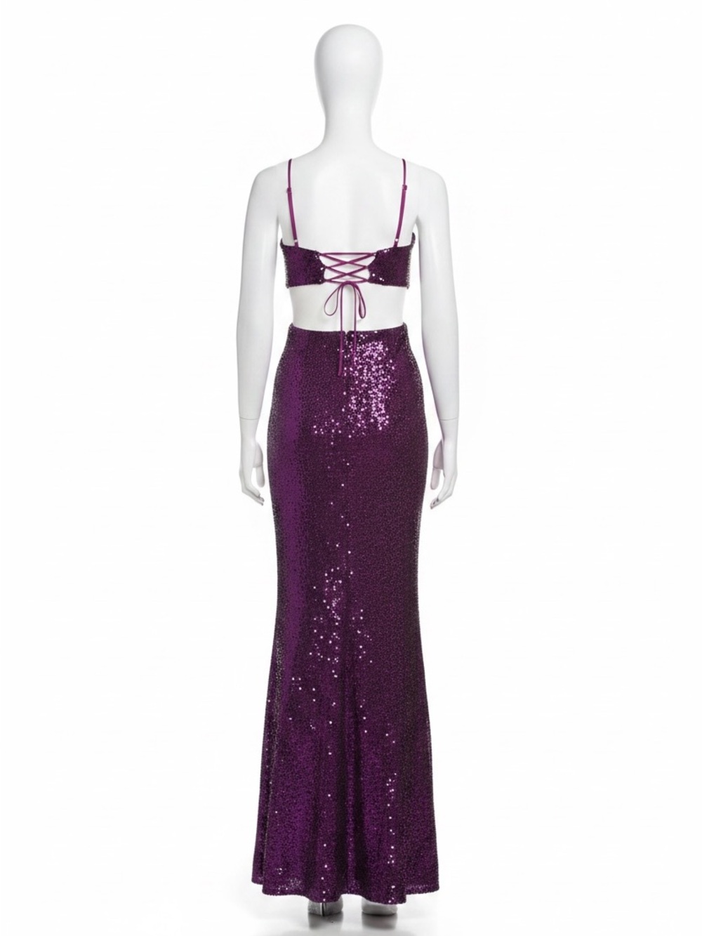 Honey and Rosie Deep Purple Sequin V-Neck Prom Dress - Picture 9 of 9